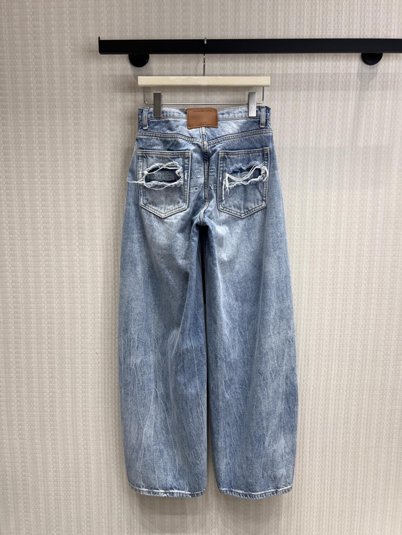 Alexander Wang High-Waisted Distressed Wide-Leg Barrel Jeans in Stone Wash Blue
