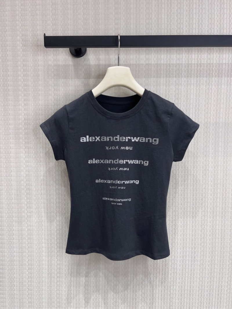 Alexander Wang Shimmering Logo Slim Fit Baby Tee in Charcoal Black