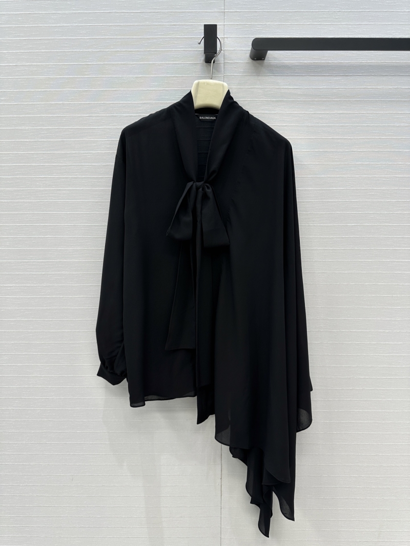 Balenciaga Elegant Black Ribbon Asymmetric One-Sleeve Blouse