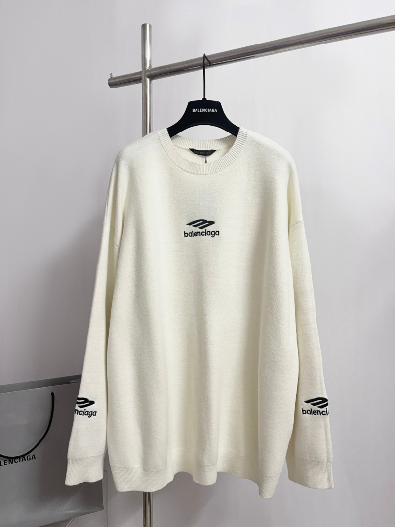 Balenciaga Signature Embroidered Oversized Wool Sweater in Ecru