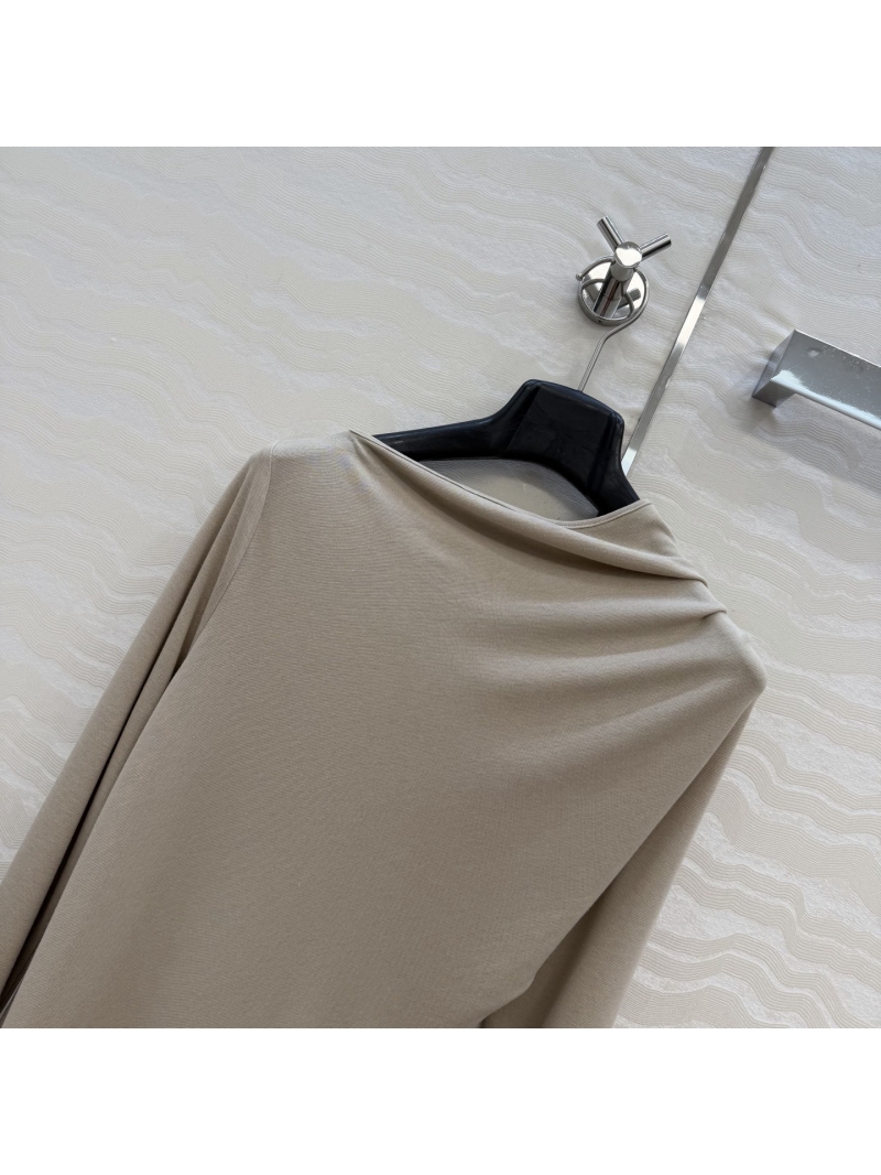 Balenciaga Signature Asymmetric Tencel-Wool Blend Slim-Fit Top in Taupe