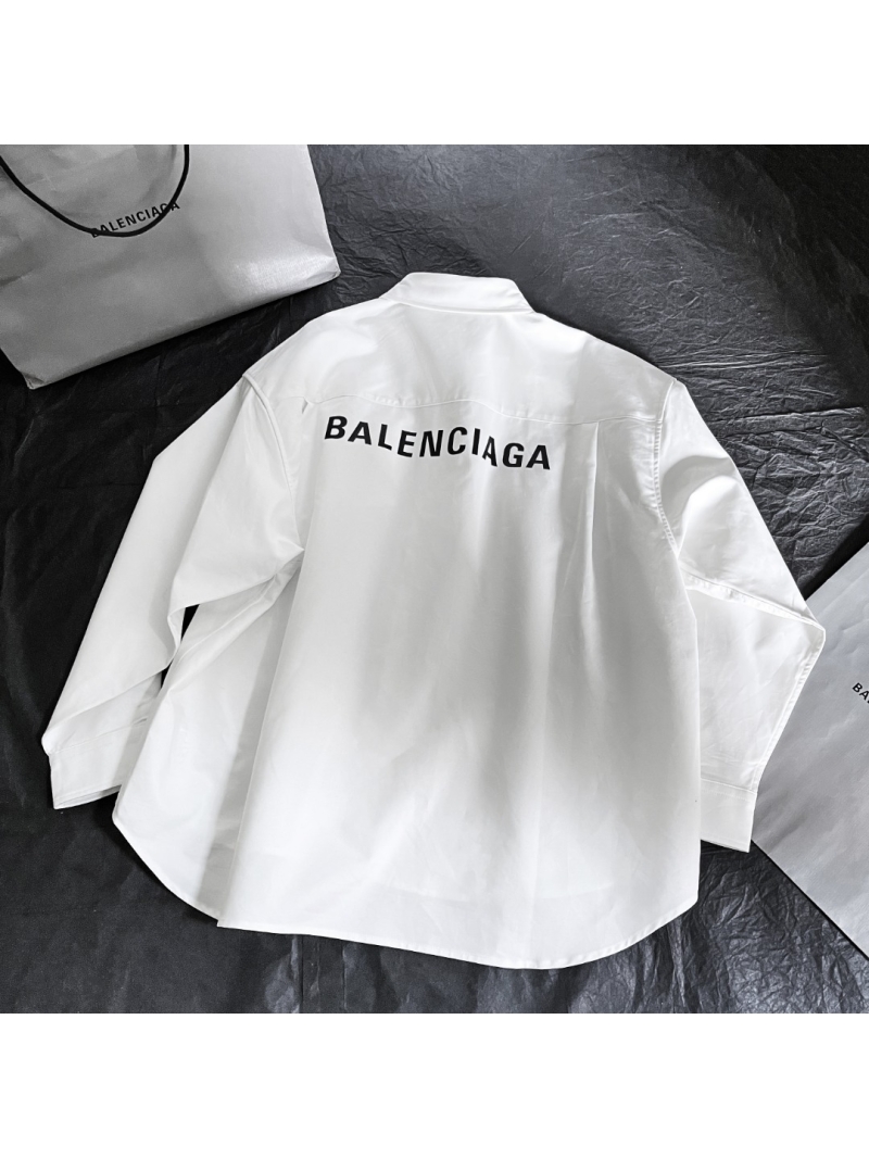 Balenciaga Signature Back Logo White Cotton Poplin Oversized Shirt