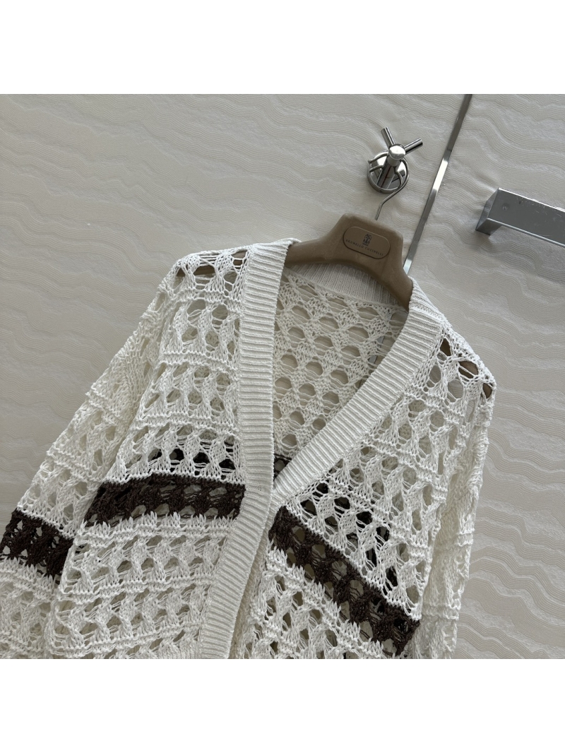 Brunello Cucinelli Luxe Linen-Cotton Hollow-Out Cardigan - Elegant Old Money Style
