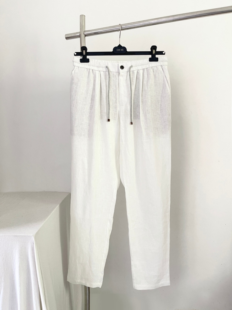 Brunello Cucinelli White Drawstring Linen Pants - Luxe Casual Elegance