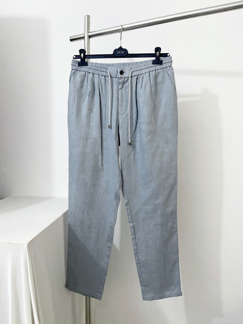 Brunello Cucinelli Light Blue Drawstring Linen Pants - Luxe Casual Elegance