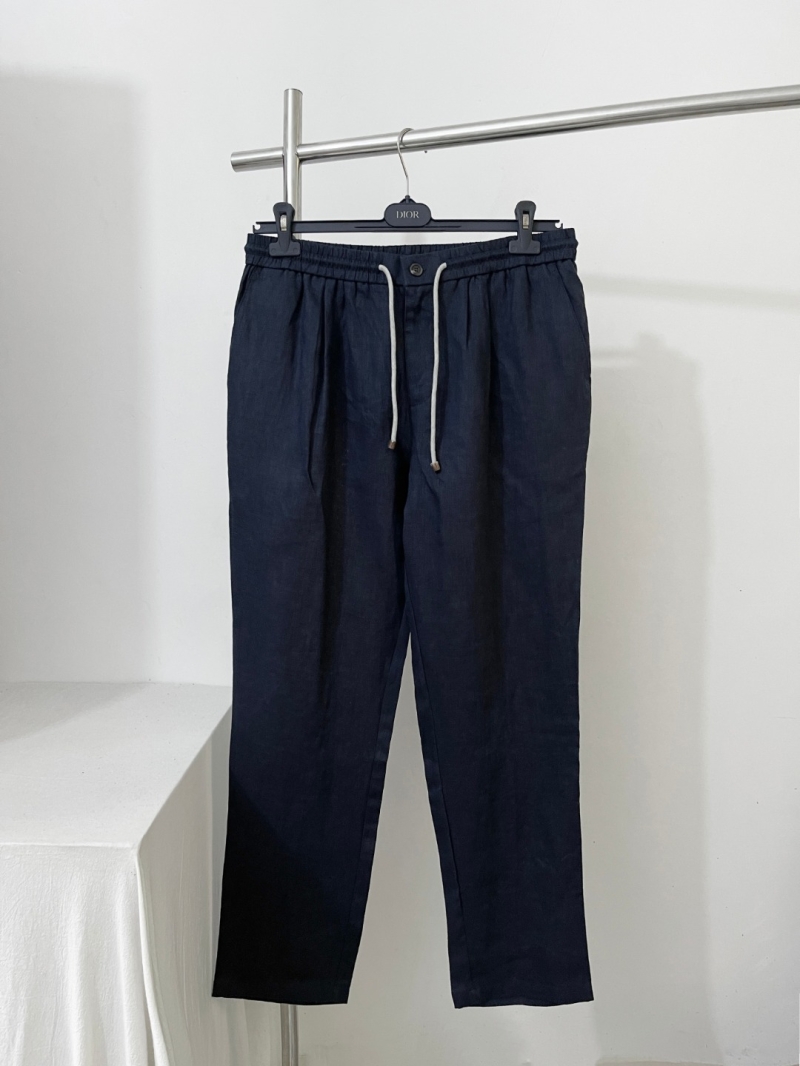 Brunello Cucinelli Navy Drawstring Linen Trousers - Luxe Comfort