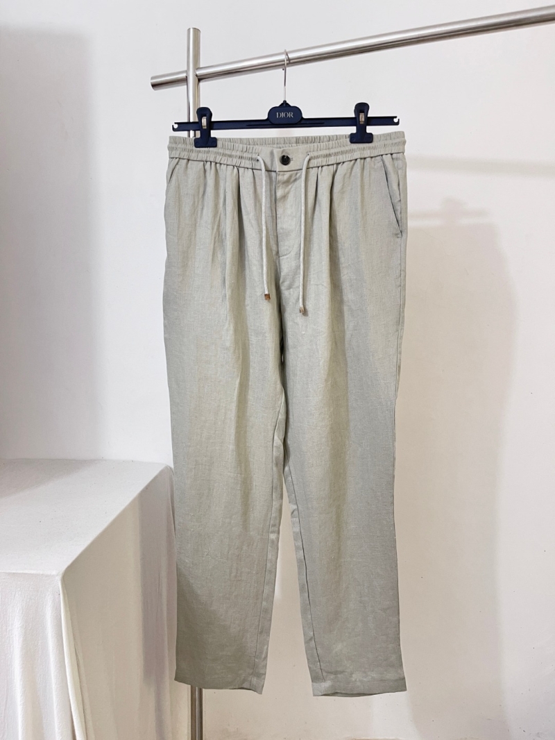 Brunello Cucinelli Grey Drawstring Linen Trousers - Luxe Casual