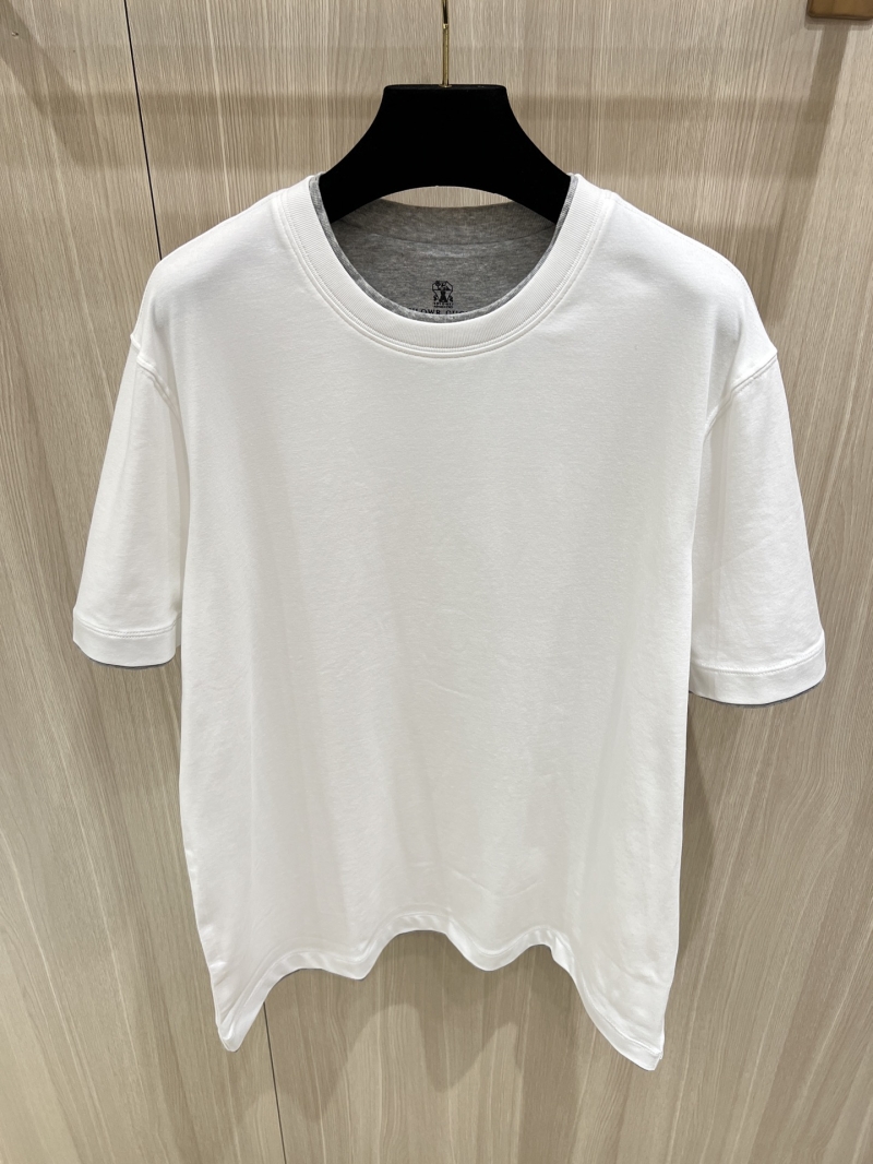 Brunello Cucinelli Double-Collar Old Money Short Sleeve Top