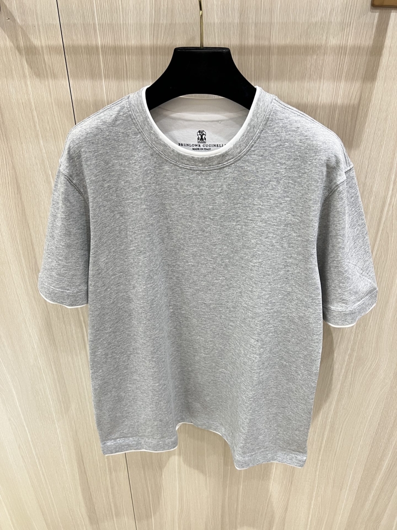 Brunello Cucinelli Double-Collar Old Money Short-Sleeve Top - Luxe Egyptian Cotton