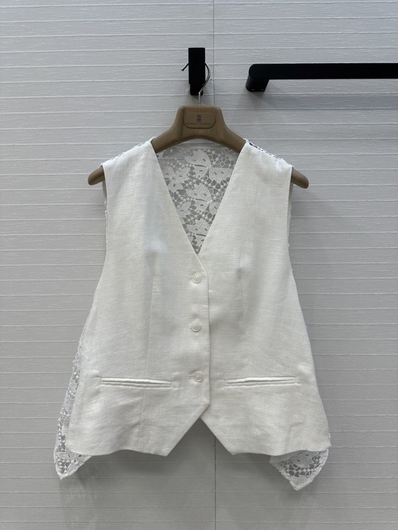 Brunello Cucinelli Elegant Linen Suit Set - Chic Asymmetric Vest & Midi Skirt