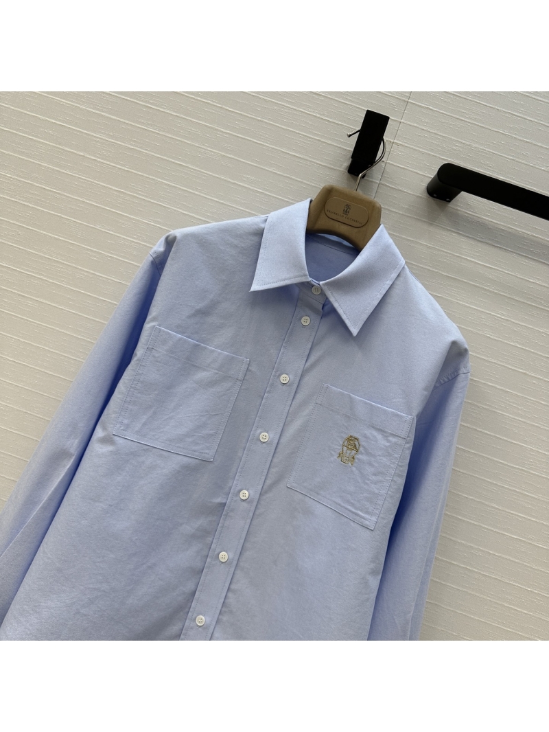 Brunello Cucinelli Luxe Oxford Cotton Old Money Shirt - Embroidered Badge