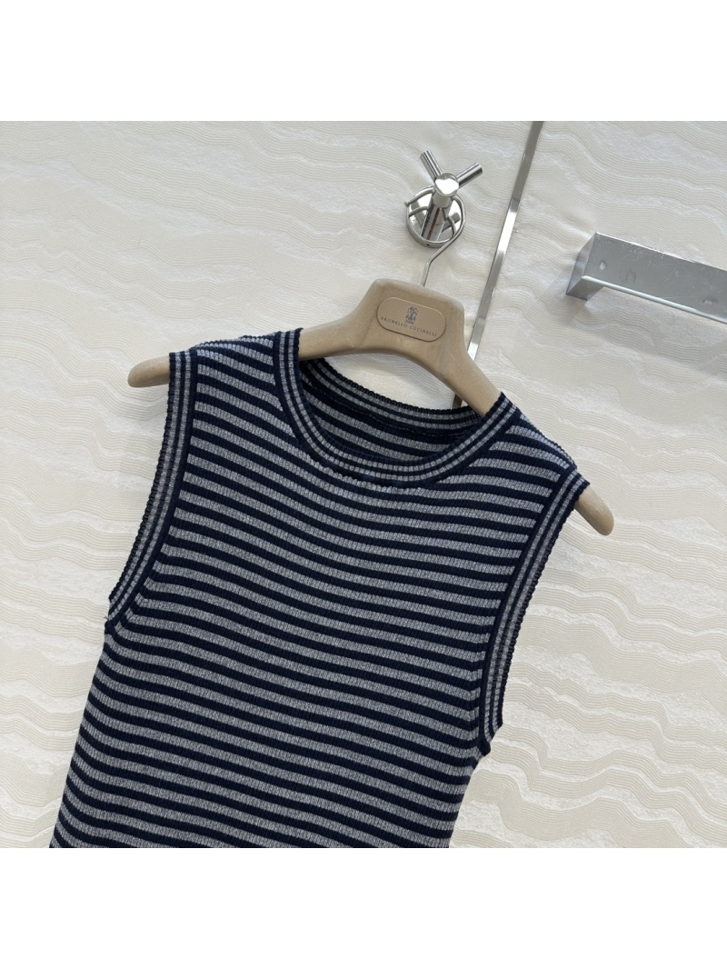 Brunello Cucinelli Luxe Striped Navy Tank Top - Elegant Old Money Style