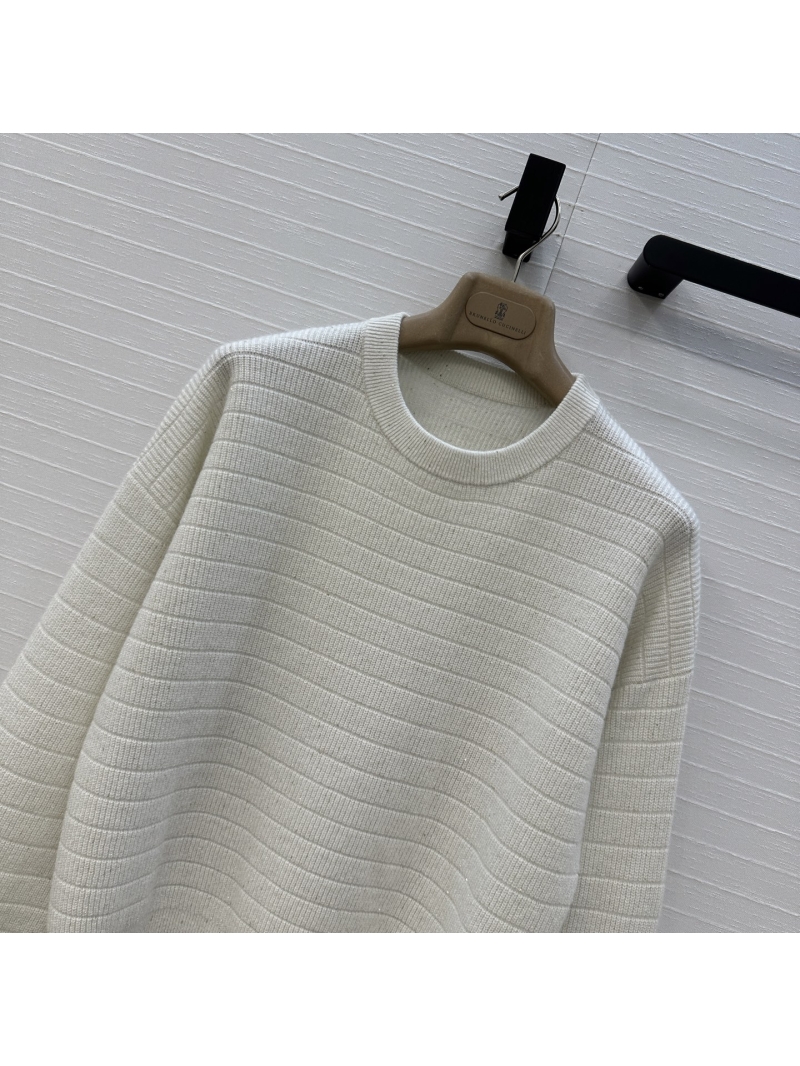 Brunello Cucinelli Luxe Cashmere Sweater in Cream with Silver Thread Embellishments