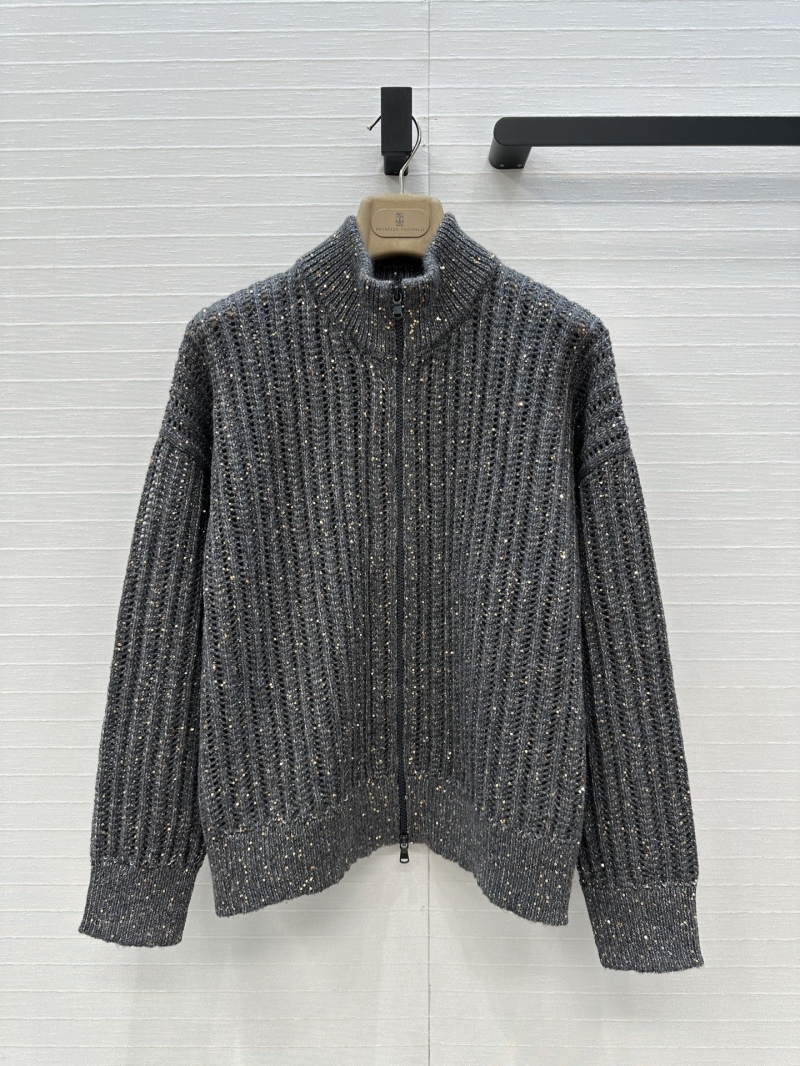 Brunello Cucinelli Exclusive Luxe Cashmere Jacket with Italian Aesthetic Sequins and Lace Detailing
