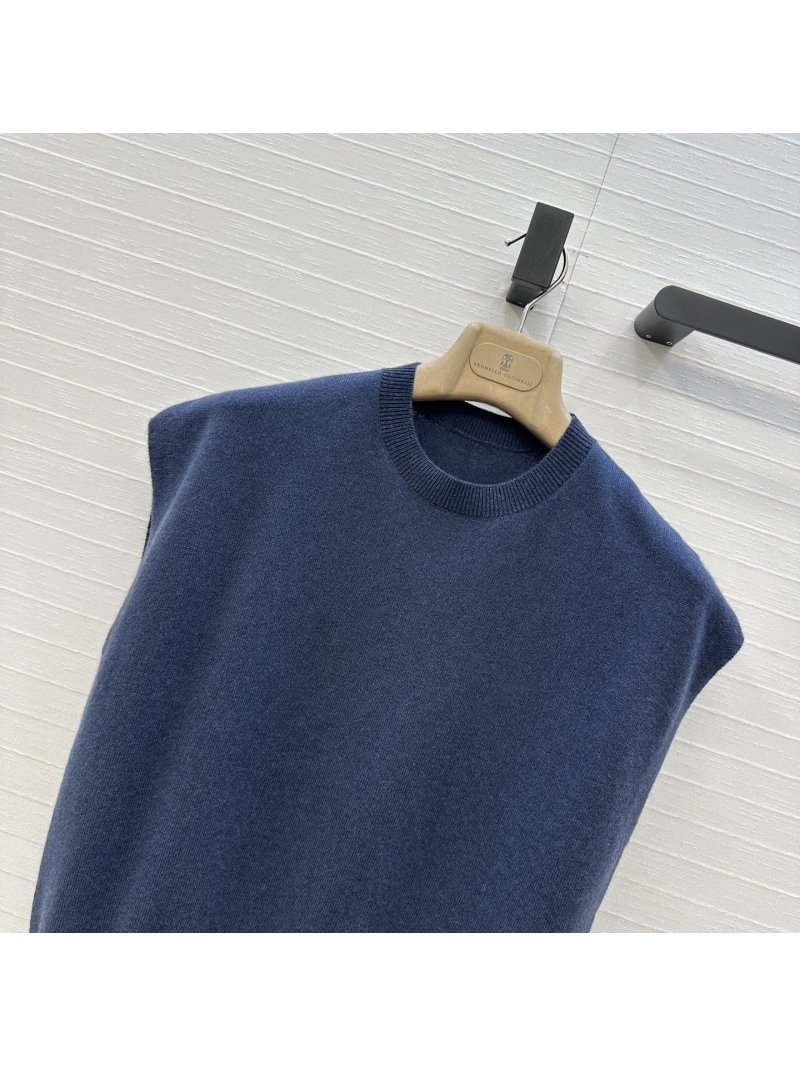 Brunello Cucinelli Exclusive High-Intelligence Cashmere Knit Vest in Navy Blue