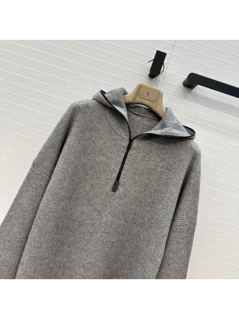 Brunello Cucinelli Exclusive Zip-Up Hooded Cashmere Sweater in Grey