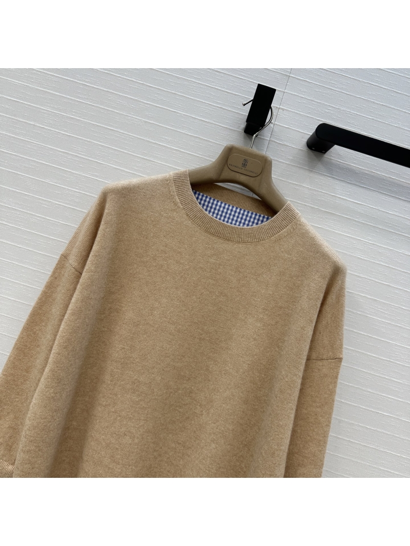 Brunello Cucinelli Exclusive Cashmere Knit Sweater with Detachable Checkered Sleeves - Elegant Two-Tone Design