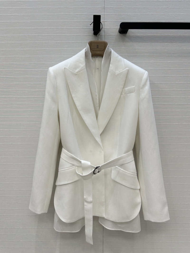 Brunello Cucinelli Exclusive Two-Piece French Caramel Linen Suit with Waist Tie