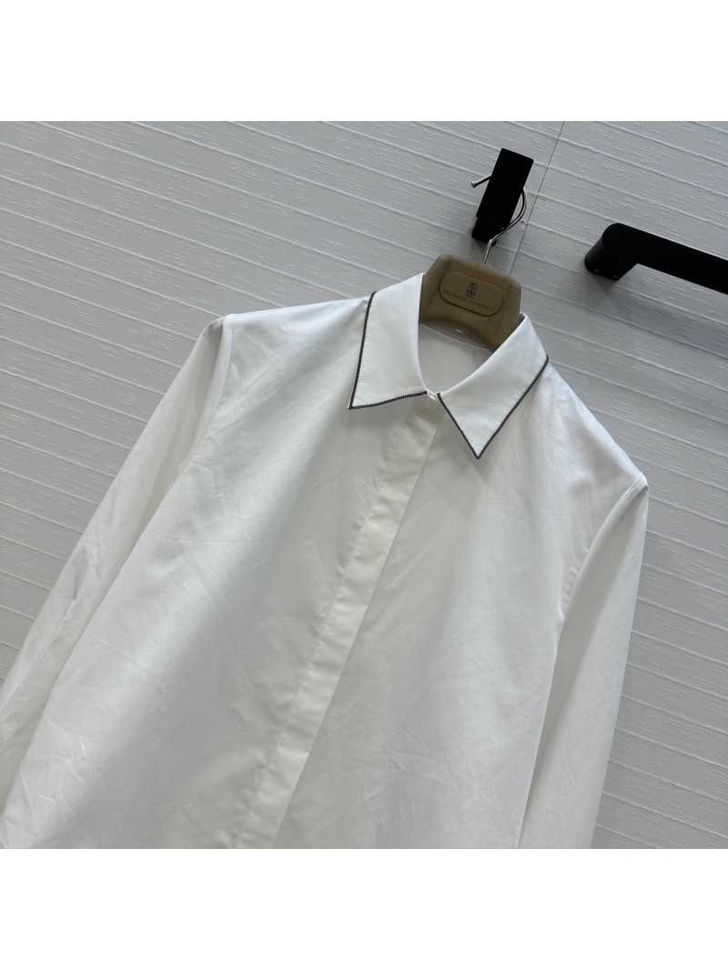 Brunello Cucinelli Exclusive White Shirt with Copper Chain Detail - Italian Luxury Essential