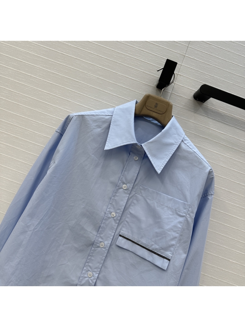 Brunello Cucinelli Luxe Short Sleeve Shirt with Copper Chain Detail