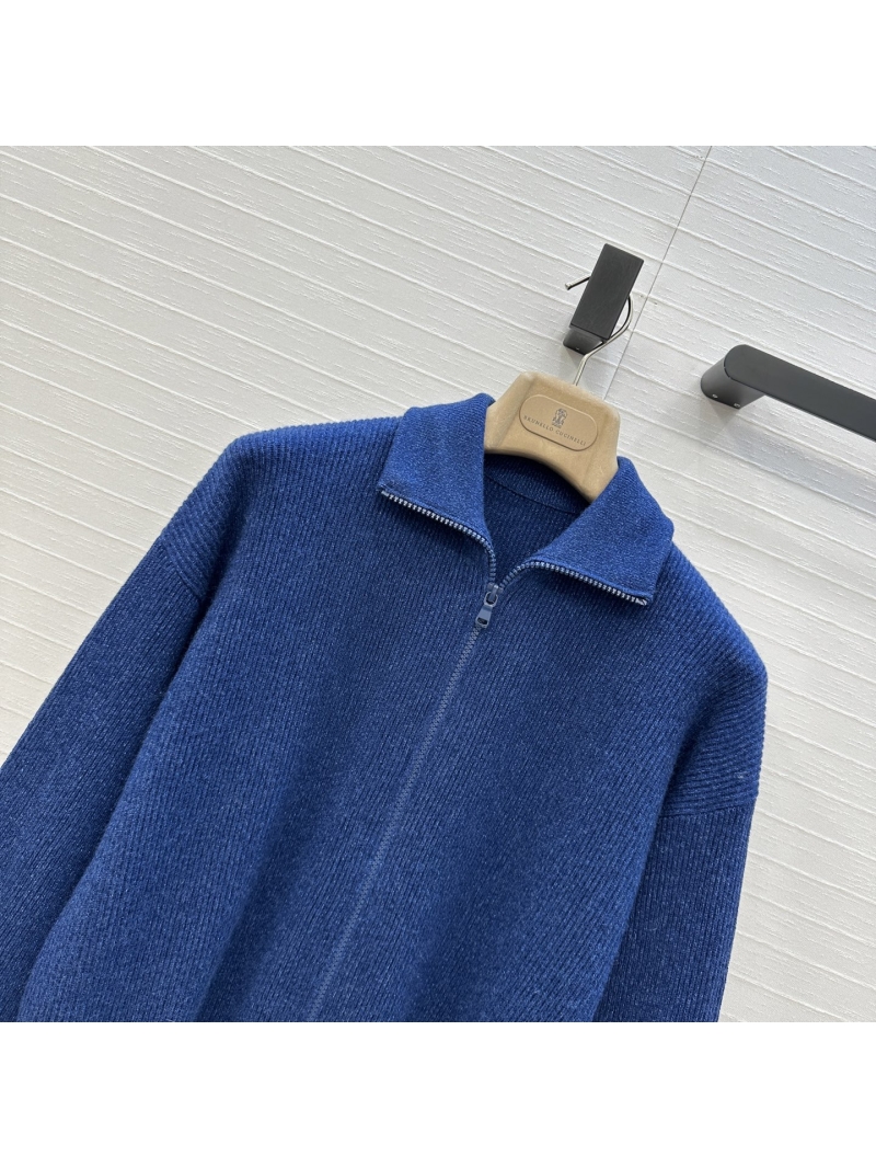 Brunello Cucinelli Exclusive Cashmere Zip-Up Knit Jacket with Silver Thread Detailing