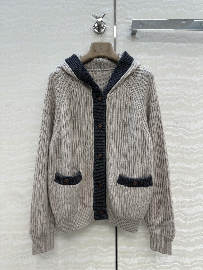Brunello Cucinelli Exclusive Luxe Cashmere Hooded Coat in Grey & Black