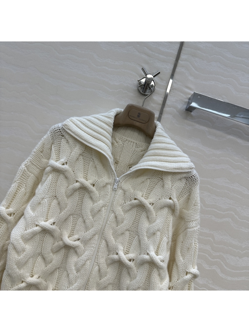 Brunello Cucinelli Exclusive Luxe Hand-Crocheted Cashmere Coat with Double Zipper