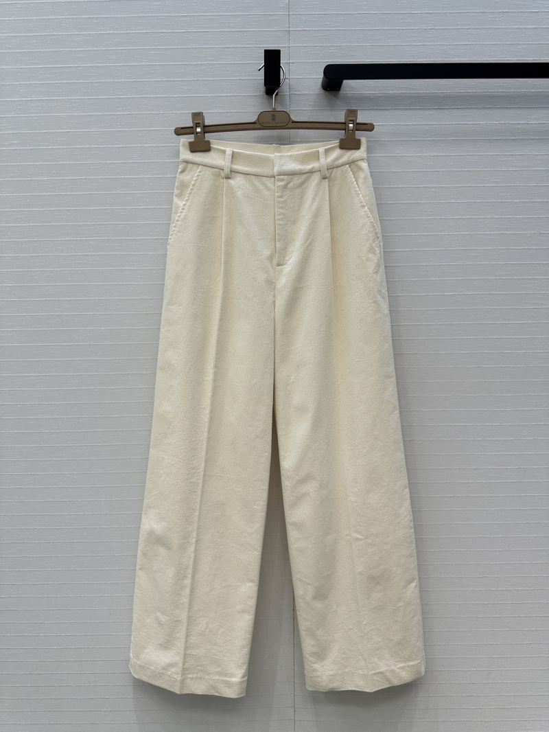 Brunello Cucinelli Exclusive High-Waist Cream Corduroy Trousers - Luxe Heritage Style with Hand-Beaded Detail