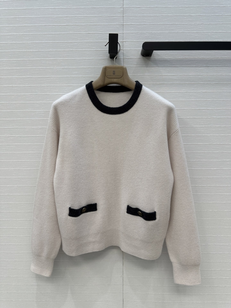 Brunello Cucinelli Exclusive Cashmere Knit Sweater with Copper Chain Trim - Lazy Elegance in Two Colors