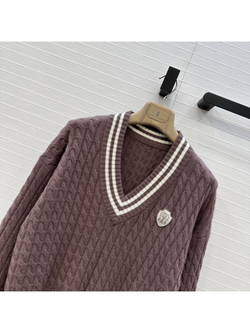 Brunello Cucinelli Tennis Capsule Collection Logo-Embellished Cashmere Sweater in Classic V-Neck