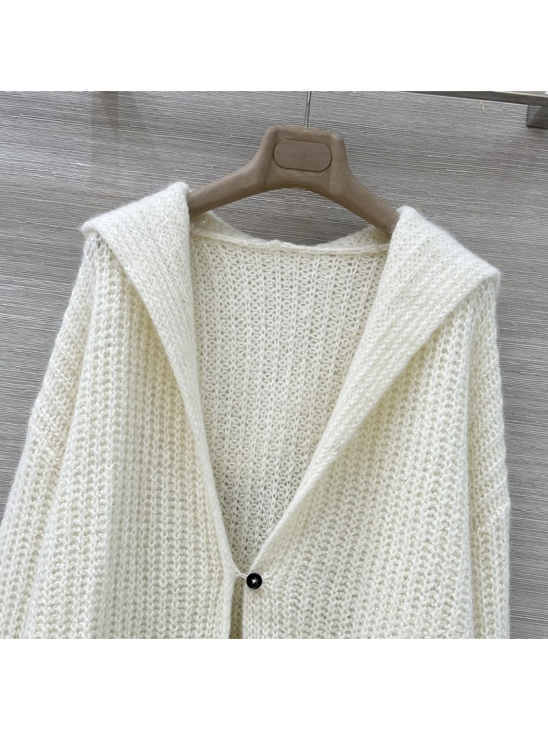 Brunello Cucinelli Limited Edition Old Money Cardigan, AW25 Mohair-Wool Knit Open-Front Hooded Jacket in Cream