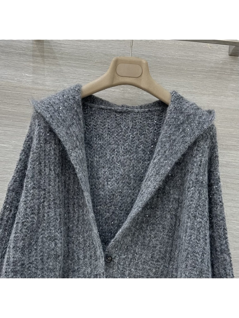 Brunello Cucinelli Old Money Style Limited Edition Mohair Wool Knit Cardigan in Gray