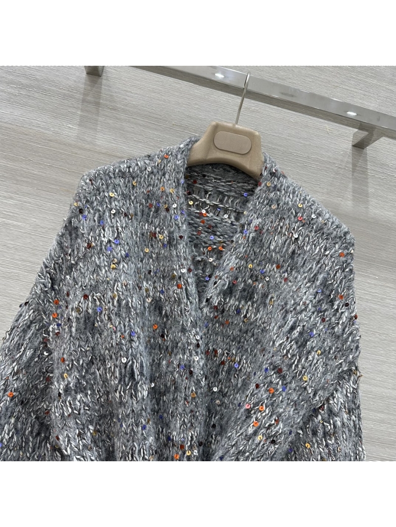 Brunello Cucinelli Exclusive Limited Edition Knitted Cardigan with Embellished Beading in Gray
