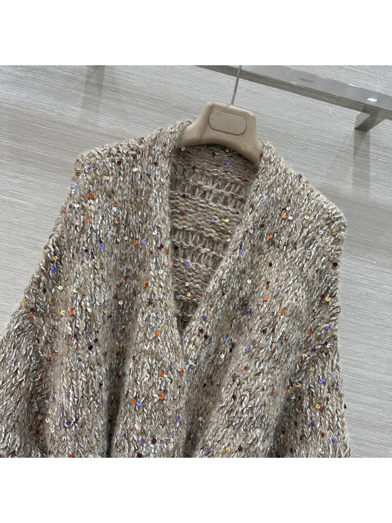 Brunello Cucinelli Exclusive Autumn/Winter 2025 Limited Edition Embroidered Beaded Knit Cardigan in Khaki