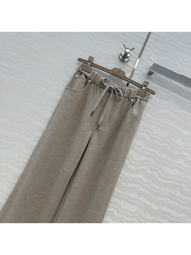 Brunello Cucinelli Exclusive Italian High-Luxury Wide-Leg Relaxed-Fit Pants in Soft Greige