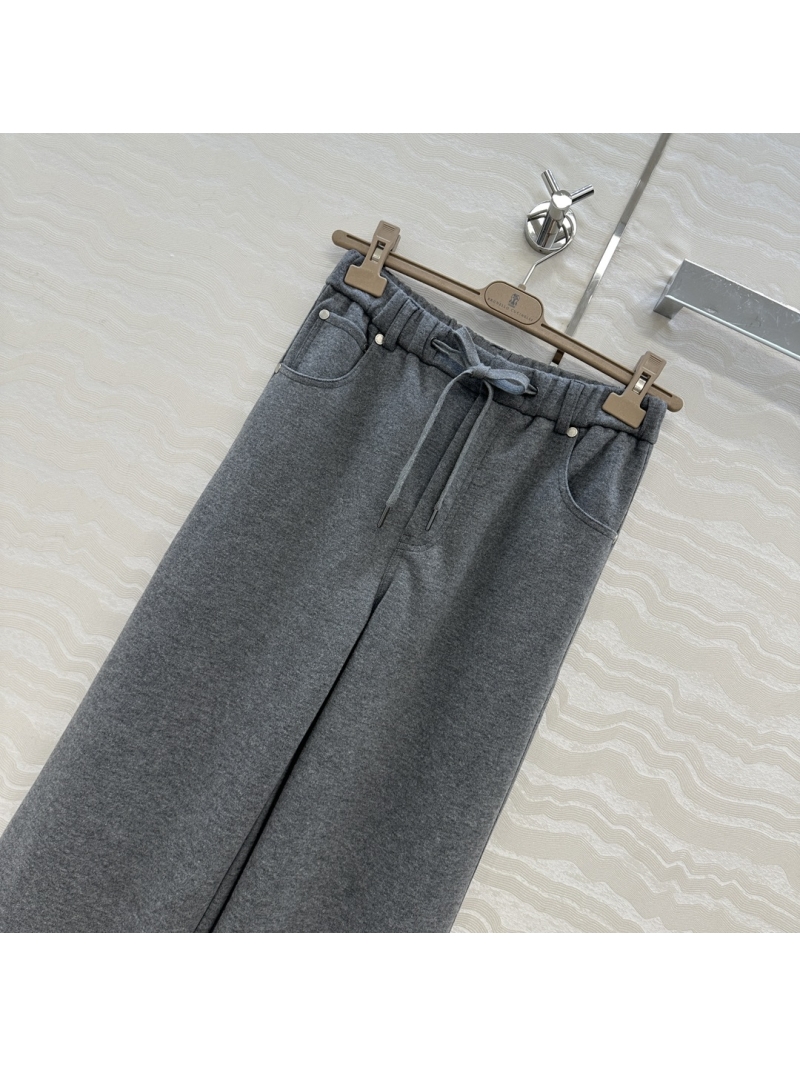 Brunello Cucinelli Pants, Wide-Leg Relaxed-Fit Casual Trousers in Heathered Charcoal Gray - Italian Luxury High-Waisted Straight-Leg Lounge Pants with Drawstring Waist