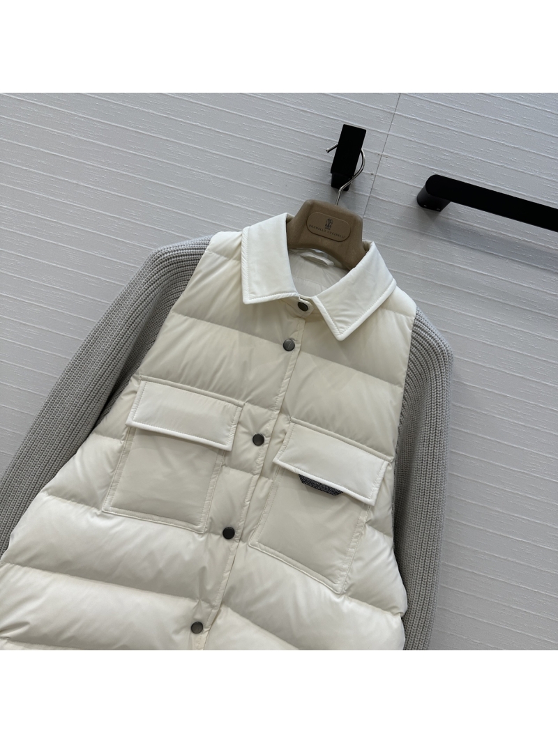 Brunello Cucinelli Wool Knit Sleeve Down Vest Jacket | 90% White Goose Down | Old Money Style