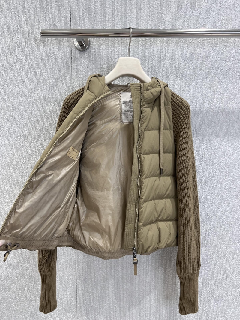 Brunello Cucinelli Two-in-One Knit and Puffer Hybrid Jacket in Light Olive Green