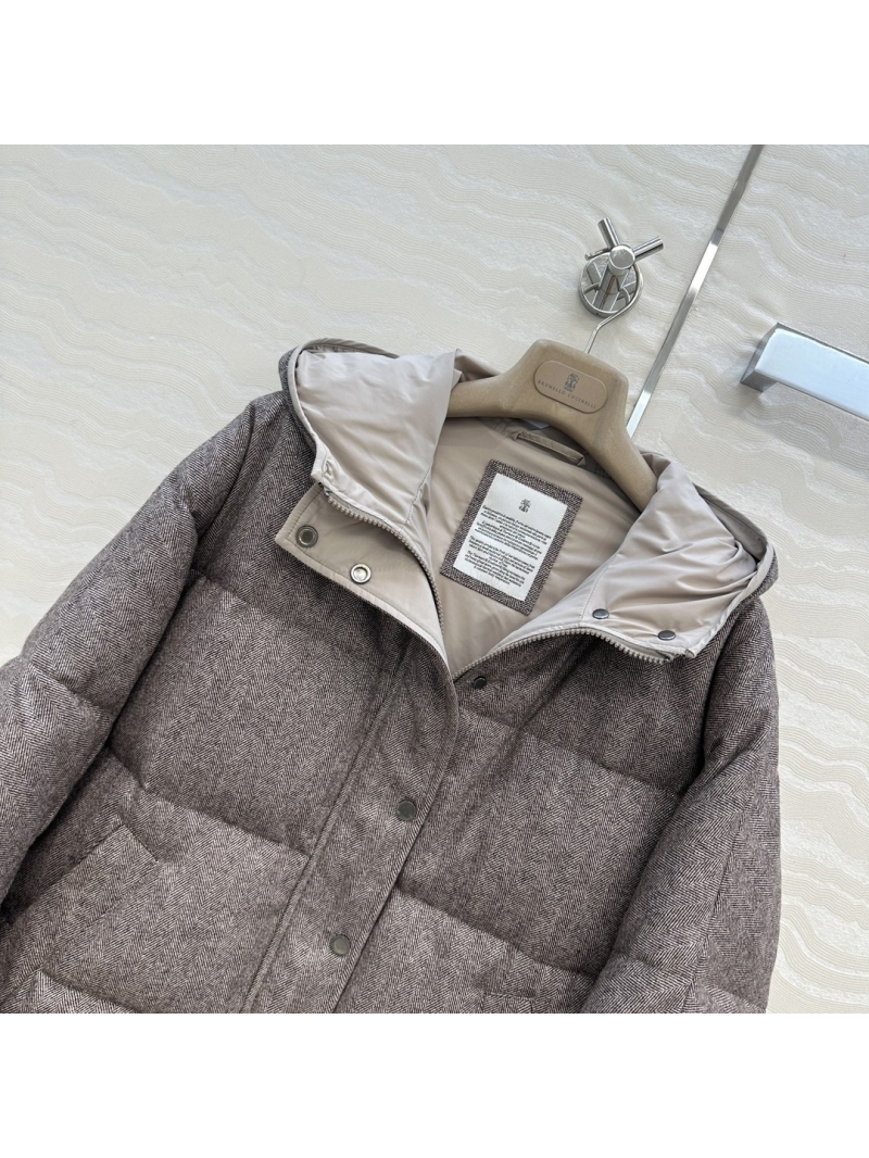 Brunello Cucinelli Wool-Blend Goose Down Puffer Coat | Fishbone Weave | Old Money Style