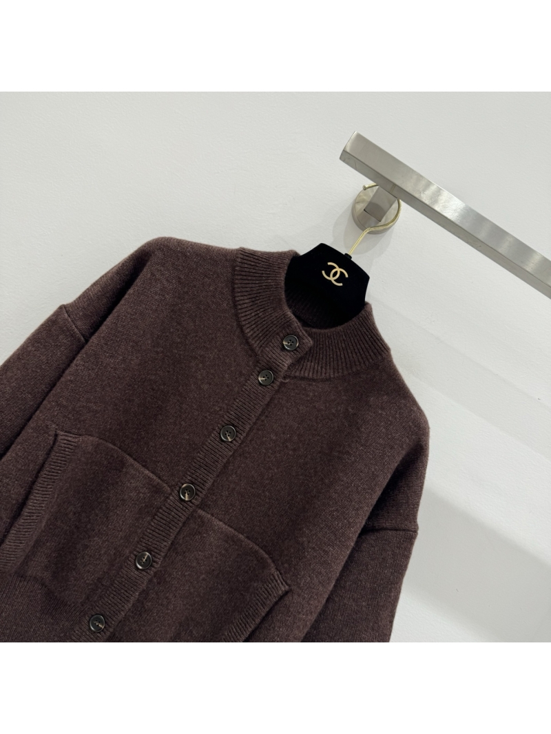 Brunello Cucinelli Oversized Knit Cardigan, Mock Neck, Sequin Embellished Undersleeves, Deep Muted Brown