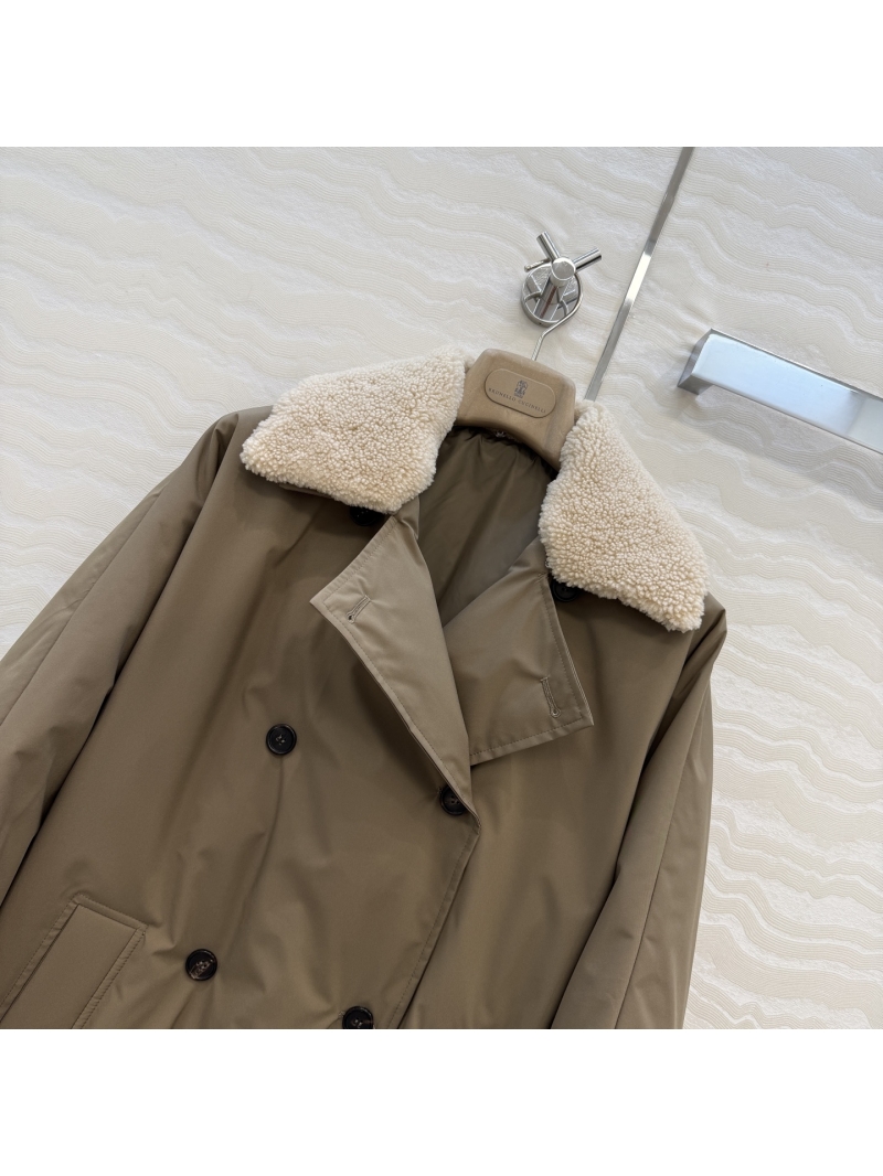 Brunello Cucinelli Detachable Shearling Collar White Goose Down Coat – Timeless H-Silhouette Winter Luxury