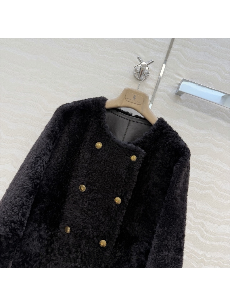 Brunello Cucinelli Opulent Black Shearling Double-Breasted Jacket | Timeless Old Money Aesthetic