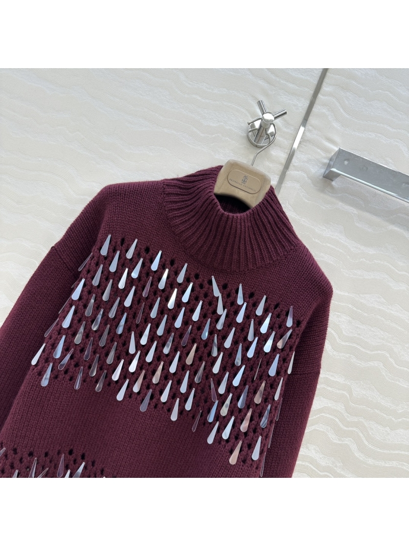 Brunello Cucinelli Handcrafted Cashmere Sweater with Opulent Water Drop Embellishments