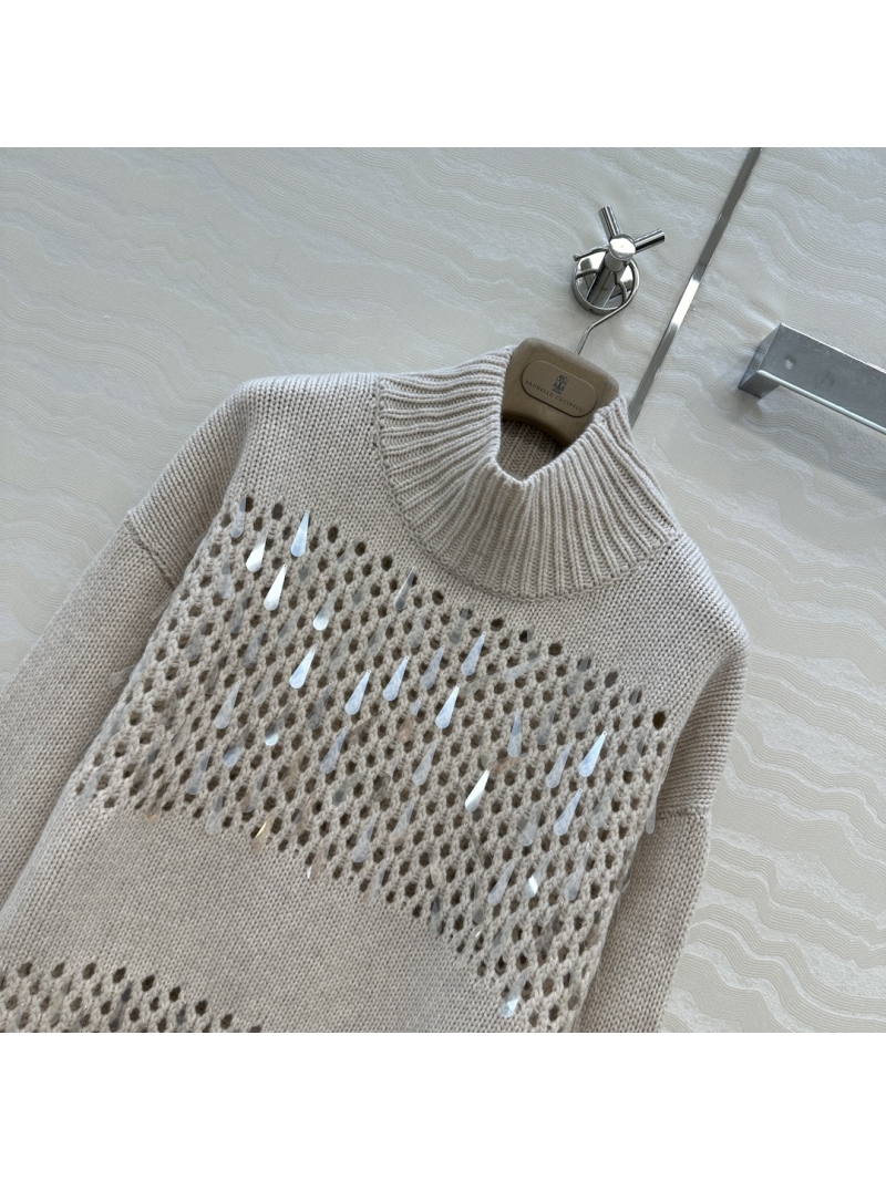 Brunello Cucinelli Exquisite Cashmere Pullover with Hand-Applied Waterdrop Sequins | Italian Minimalist Luxury