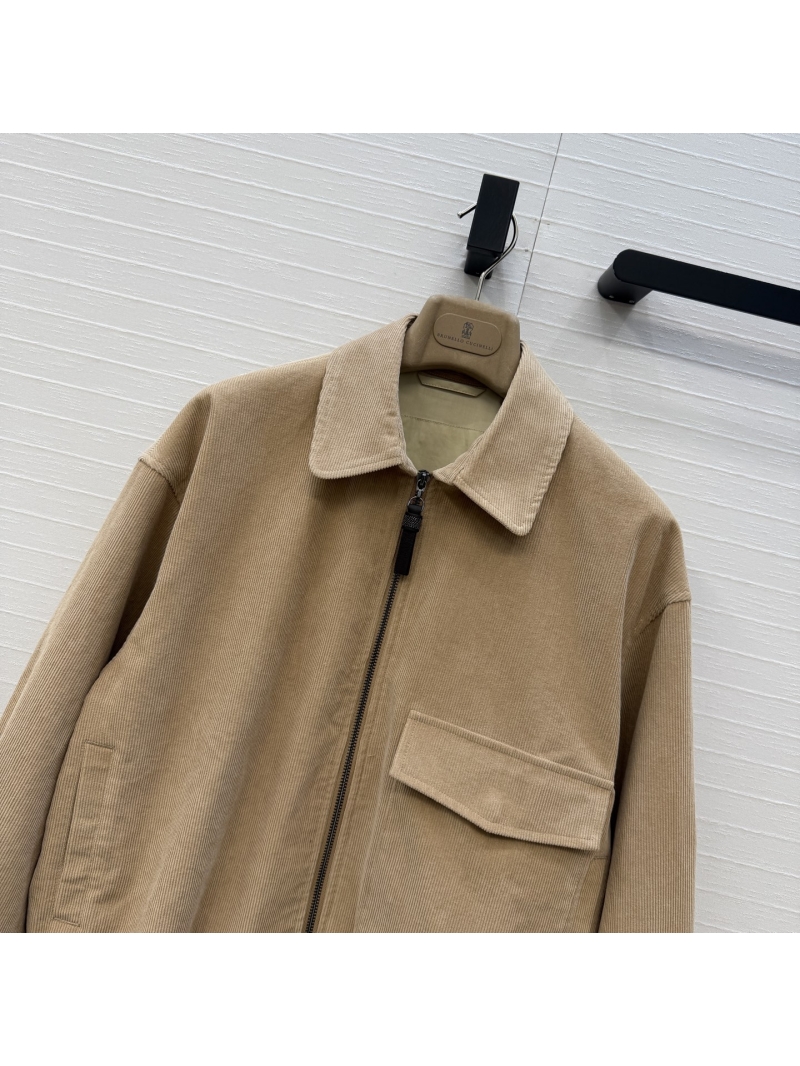 Brunello Cucinelli Italian Minimalist Light Tan Corduroy Cropped Jacket