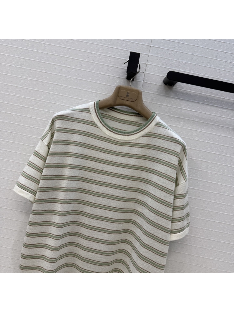 Brunello Cucinelli Lightweight Cashmere Striped Knit Top