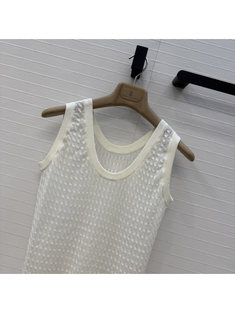 Brunello Cucinelli Exquisite Linen Blend Knit Top | Cream Quiet Luxury Aesthetic, Micro-Sequin Detail