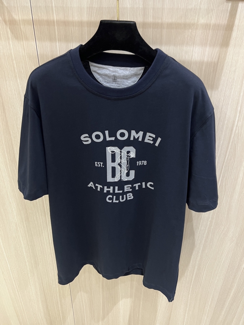 Brunello Cucinelli Athletic Club Solomei Varsity Logo Cotton T-Shirt in Midnight Blue