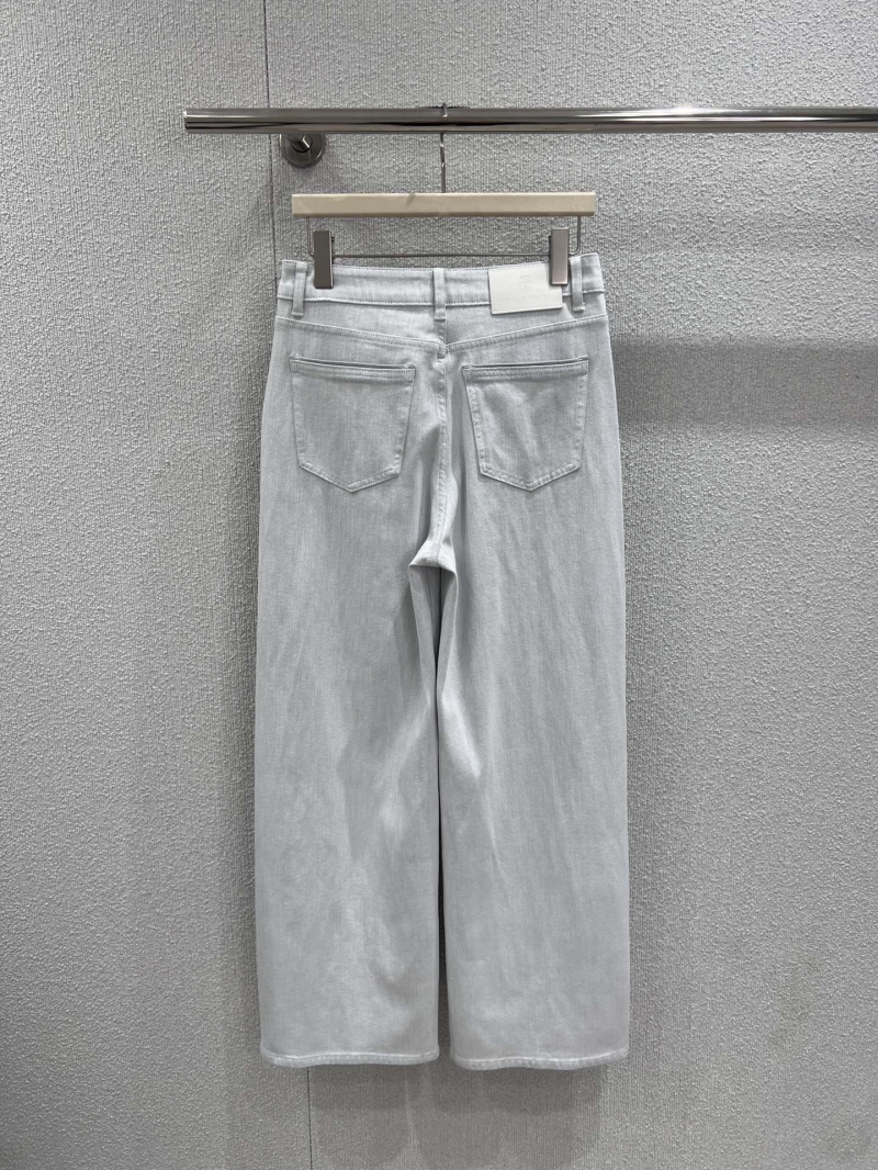 Brunello Cucinelli High-Waist Wide-Leg Denim Jeans in Cloud-Soft Light Blue