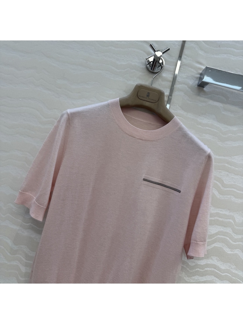 Brunello Cucinelli Sumptuous Tencel-Wool Blend Monili-Trim Knit Top